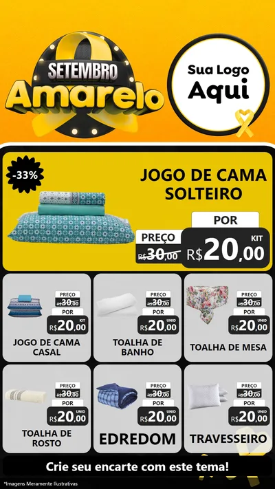 Modelo de Rede Social para Stories com o tema Setembro Amarelo para Cama, Mesa e Banho