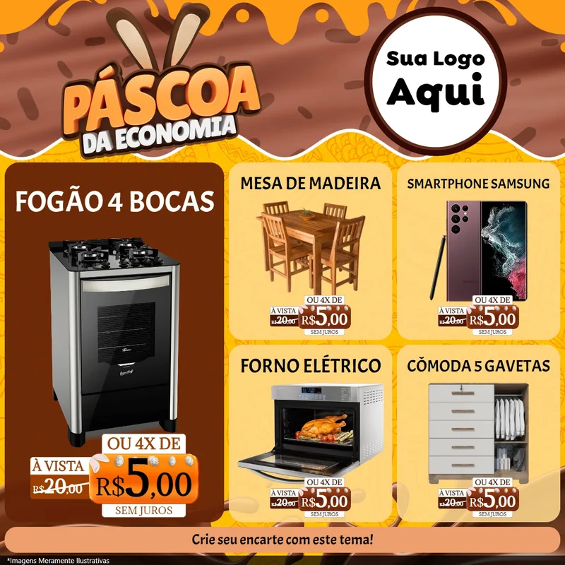 Modelo de Rede Social para Feed Facebook com o tema Páscoa da Economia para Móveis e Eletro