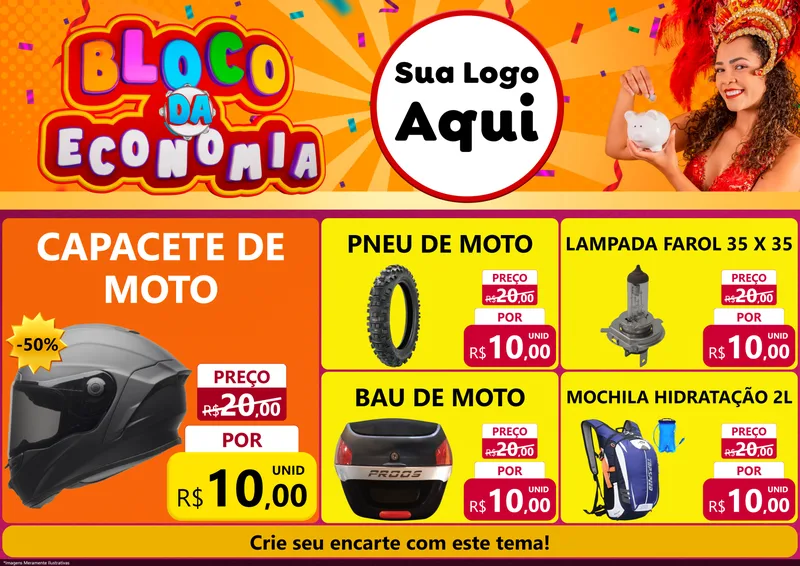 Modelo de Encarte para Encarte A4 Horizontal com o tema Bloco da Economia para Moto peças