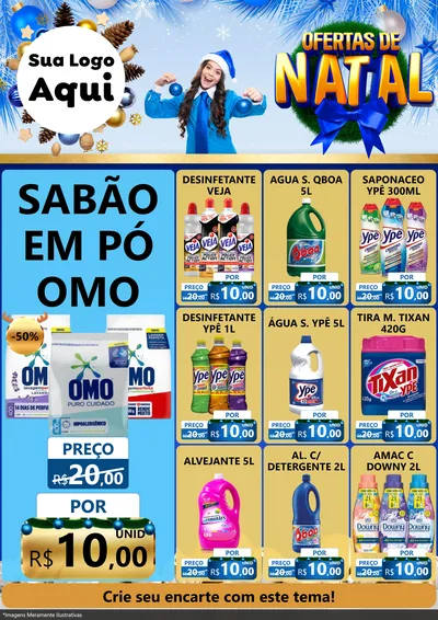 Modelo de Encarte para Encarte A4 Vertical com o tema Ofertas de Natal para Produtos de Limpeza