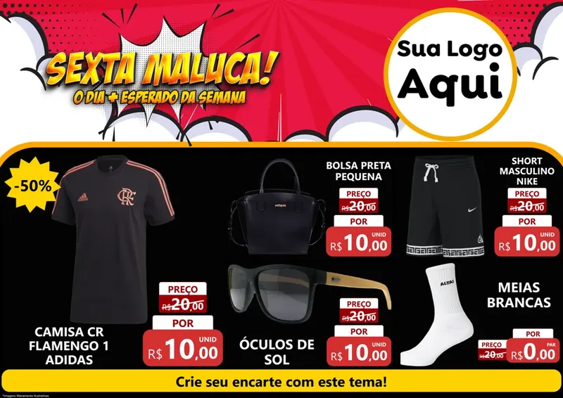 Modelo de Encarte para Encarte A4 Horizontal com o tema Sexta Maluca! para Roupas e acessórios