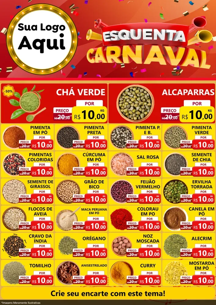 Modelo de Encarte para Encarte A4 Vertical com o tema Esquenta Carnaval para Produtos Naturais