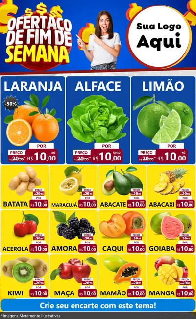 Modelo de Encarte para Encarte Grande com o tema Ofertaço de Fim de Semana para Hortifrúti