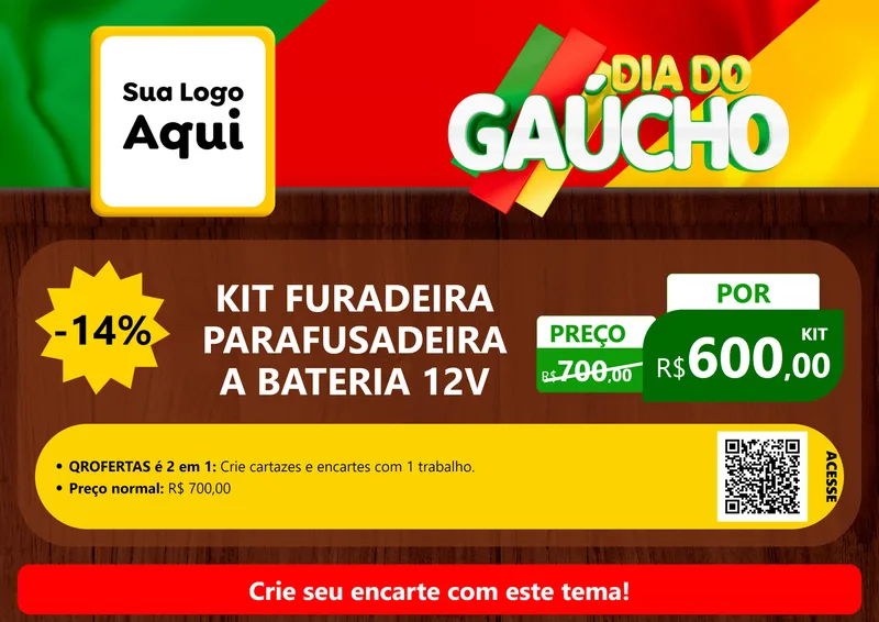 Modelo de Cartaz para Cartaz A4 Horizontal com o tema Dia do Gaúcho para Maquinas e Ferramentas