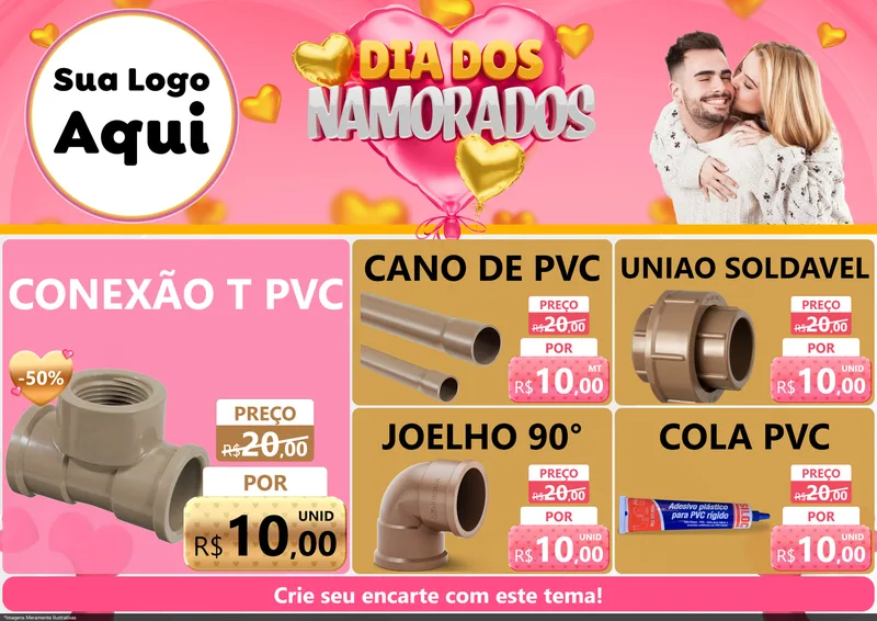 Modelo de Encarte para Encarte A4 Horizontal com o tema Dia dos Namorados para Tubos e conexões