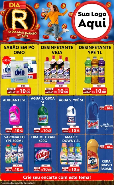 Modelo de Encarte para Encarte Grande com o tema Dia R - O Dia Mais Barato Do Mês para Produtos de Limpeza