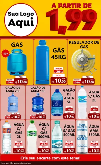 Modelo de Encarte para Encarte Grande com o tema A Partir de Um e Noventa e Nove - 1,99 para Água e gás