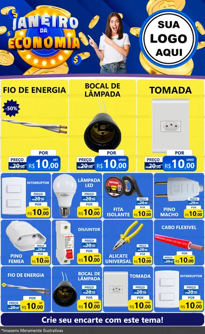 Modelo de Encarte para Encarte Grande com o tema Janeiro da Economia para Materiais Elétricos