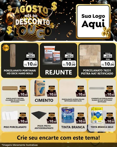 Modelo de Rede Social para Feed Instagram com o tema Agosto Mês do Desconto Louco para Pisos e revestimentos
