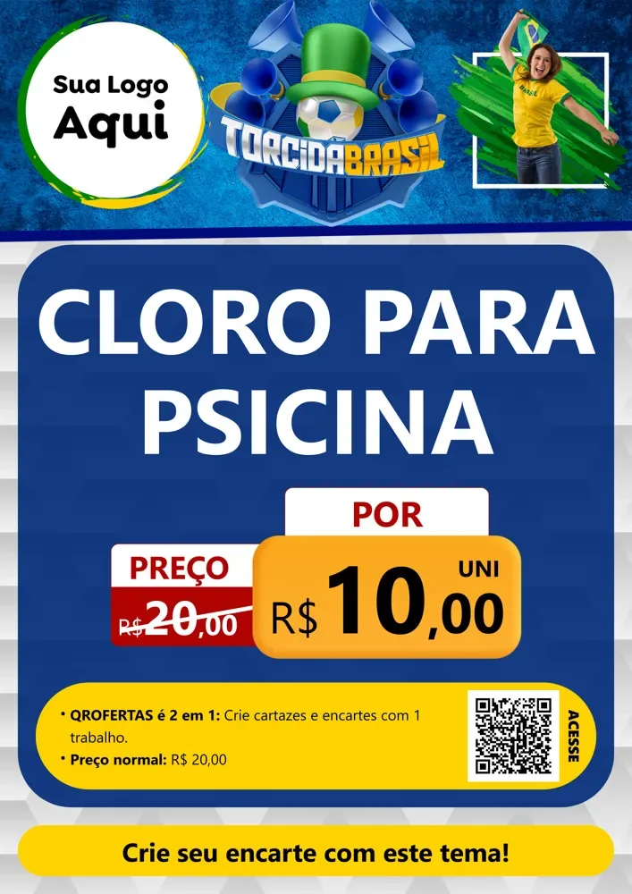 Modelo de Cartaz para Cartaz A4 Vertical com o tema Torcida Brasil - Copa para Produtos para Piscina
