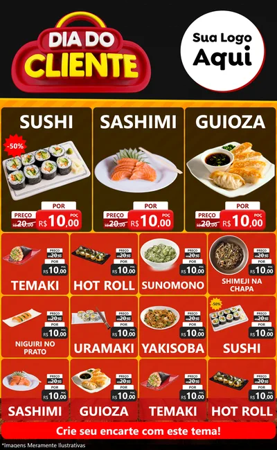 Modelo de Encarte para Encarte Grande com o tema Dia do Cliente para Comida japonesa