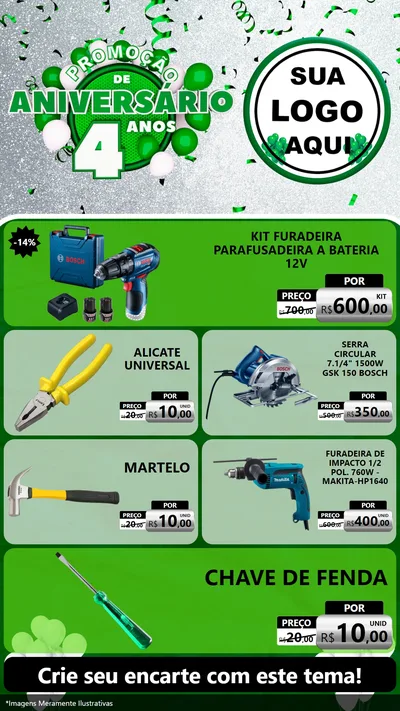 Modelo de TV para TV Vertical com o tema Promoção de Aniversário - 4 Anos para Maquinas e Ferramentas