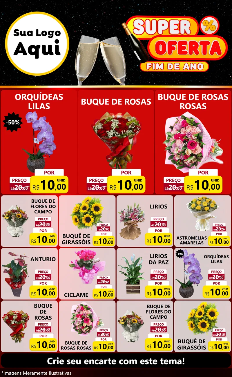 Modelo de Encarte para Encarte Grande com o tema Super Oferta Fim de Ano para Floricultura e jardim