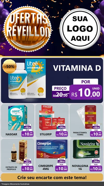 Modelo de Rede Social para Stories com o tema Ofertas de Réveillon para Farmácia