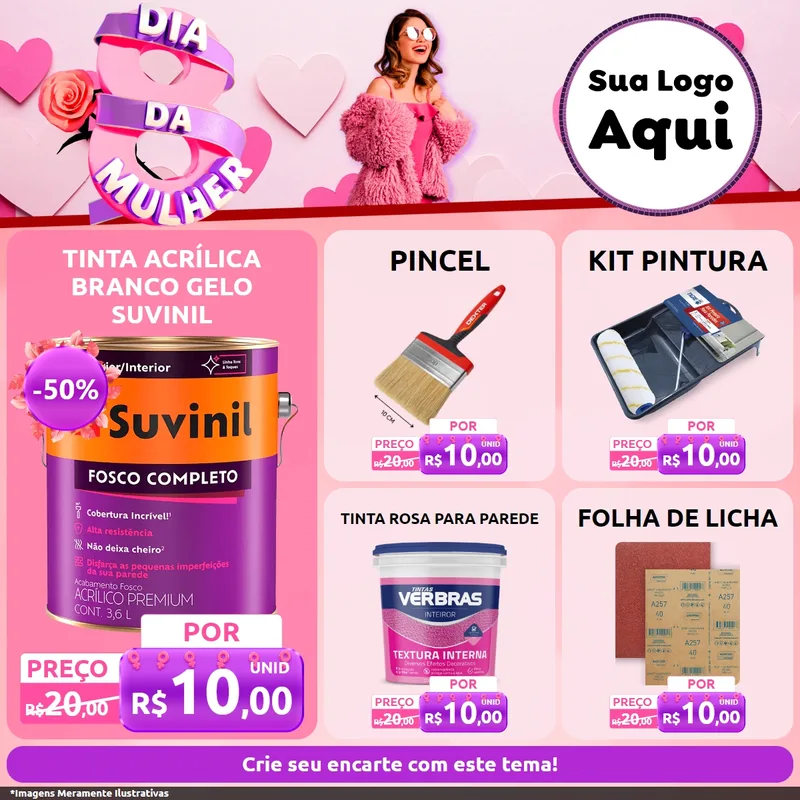 Modelo de Rede Social para Feed Facebook com o tema Dia da Mulher para Tintas e Ferramentas