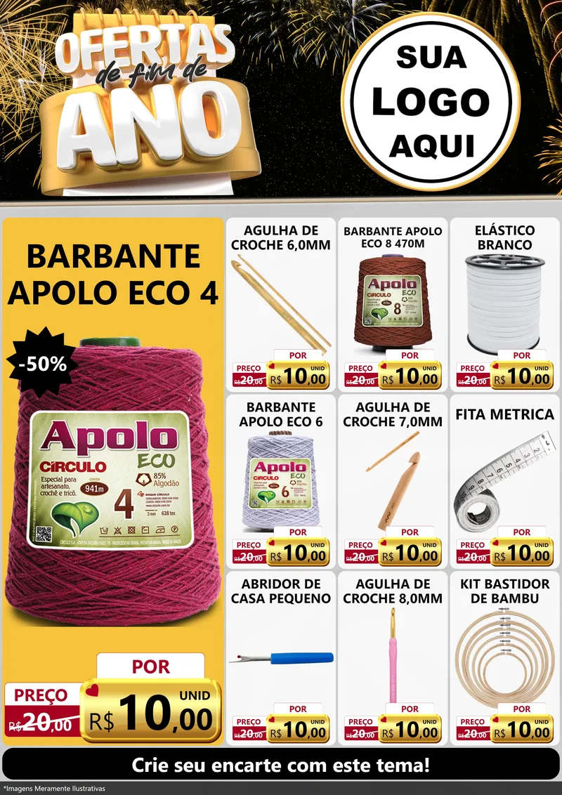 Modelo de Encarte para Encarte A4 Vertical com o tema Ofertas de Fim de Ano para Armarinho e Aviamentos