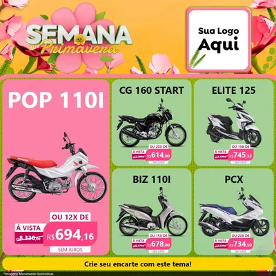 Modelo de Rede Social para Feed Facebook com o tema Semana da Primavera para Concessionaria de Motos