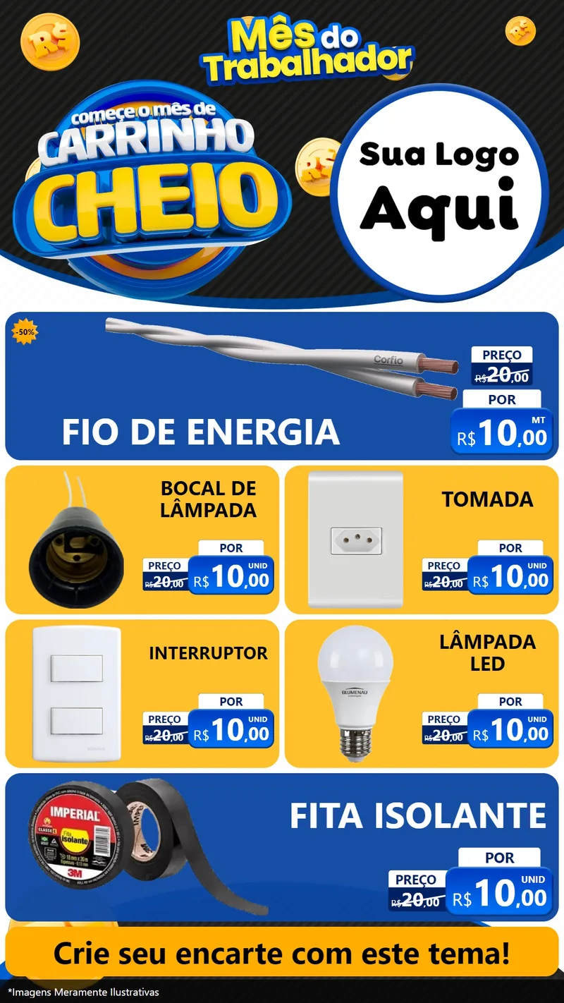 Modelo de TV para TV Vertical com o tema Comece o Mês de Carrinho Cheio para Materiais Elétricos