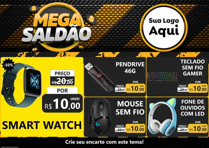 Modelo de Encarte para Encarte A4 Horizontal com o tema Mega Saldão para Informática