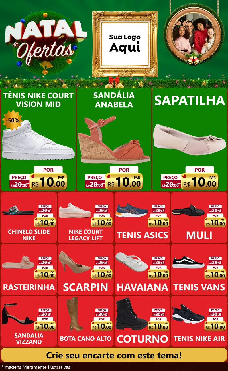 Modelo de Encarte para Encarte Grande com o tema Natal de Ofertas para Calçados