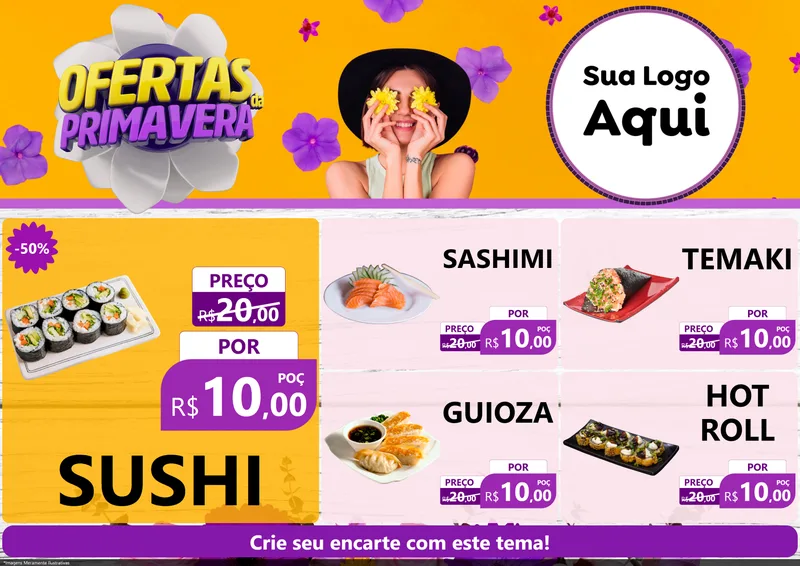 Modelo de Encarte para Encarte A4 Horizontal com o tema Ofertas Da Primavera para Comida japonesa