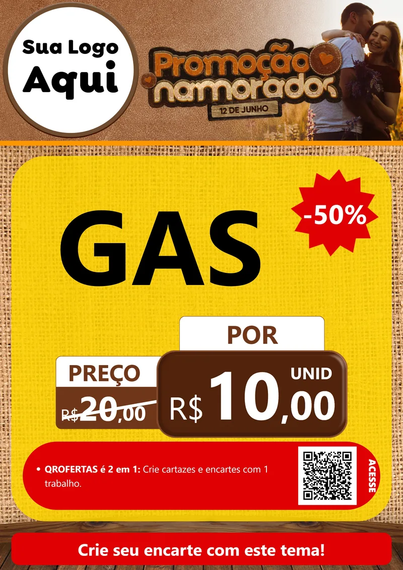 Modelo de Cartaz para Cartaz A4 Vertical com o tema Promoção Namorados para Água e gás