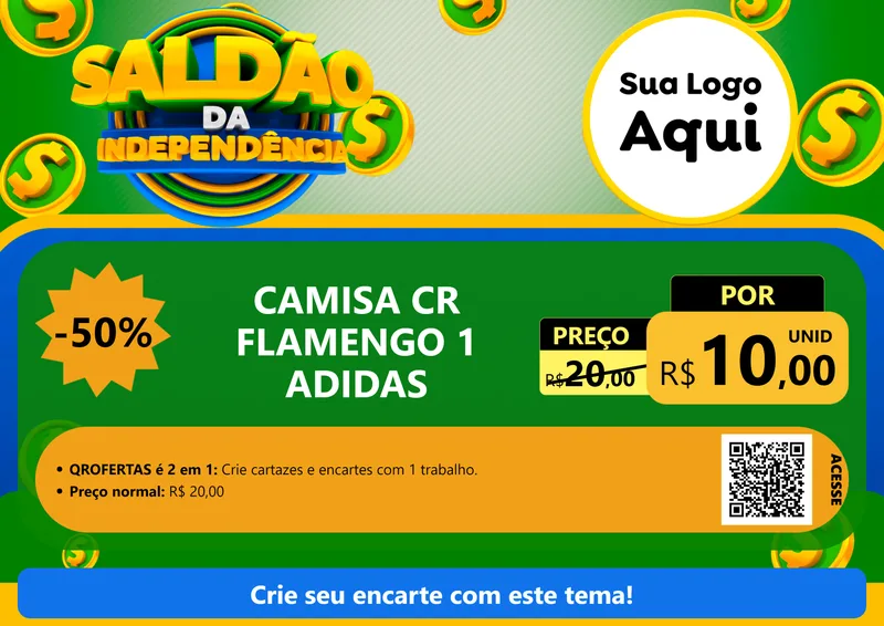 Modelo de Cartaz para Cartaz A4 Horizontal com o tema Saldão da Indepêndencia para Roupas e acessórios