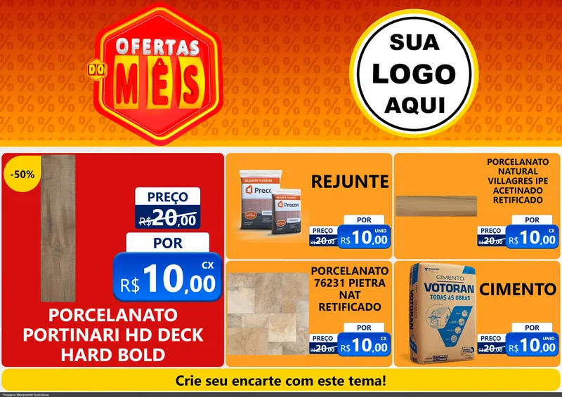 Modelo de Encarte para Encarte A4 Horizontal com o tema Ofertas do Mês para Pisos e revestimentos
