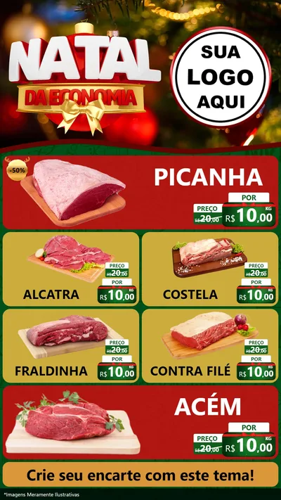 Modelo de TV para TV Vertical com o tema Natal da Economia para Açougue