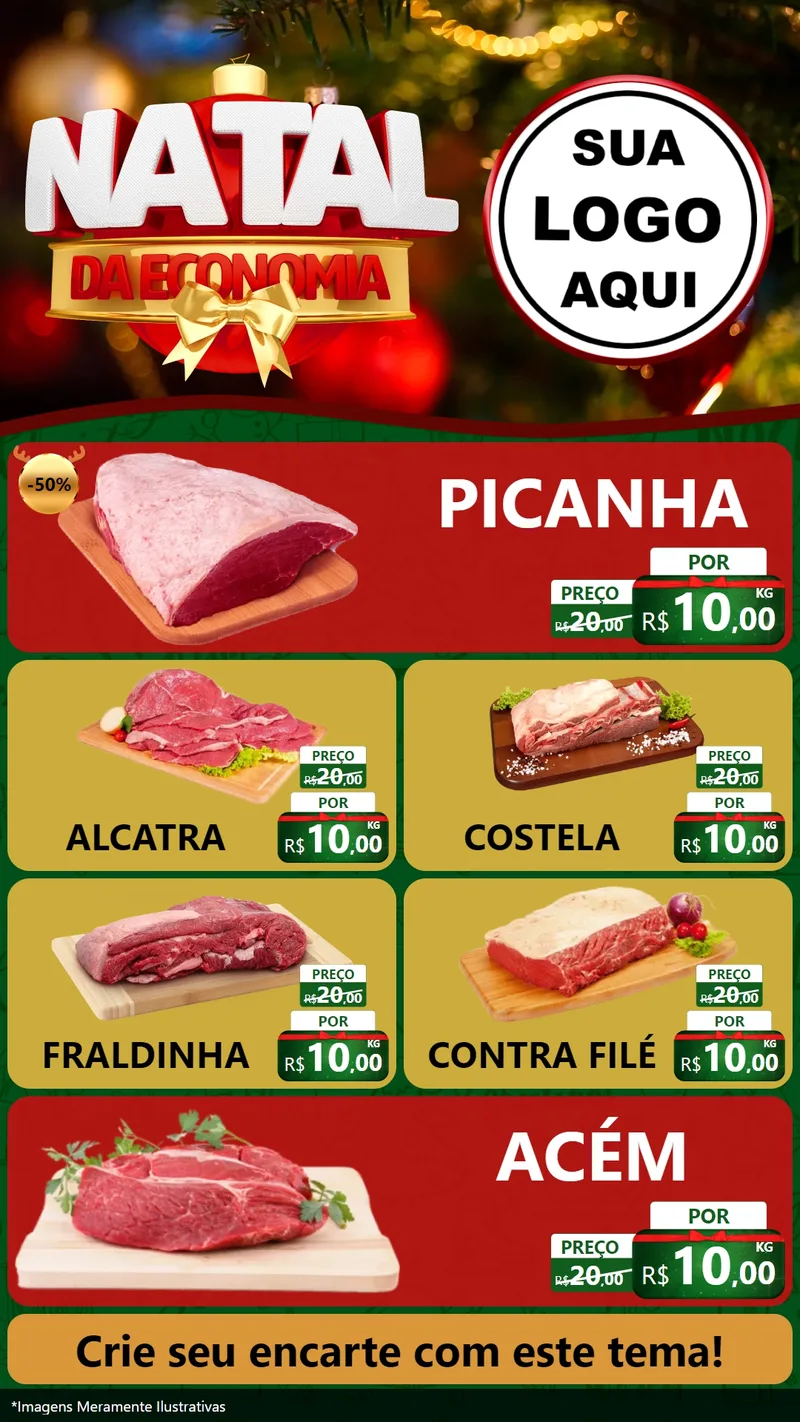 Modelo de TV para TV Vertical com o tema Natal da Economia para Açougue