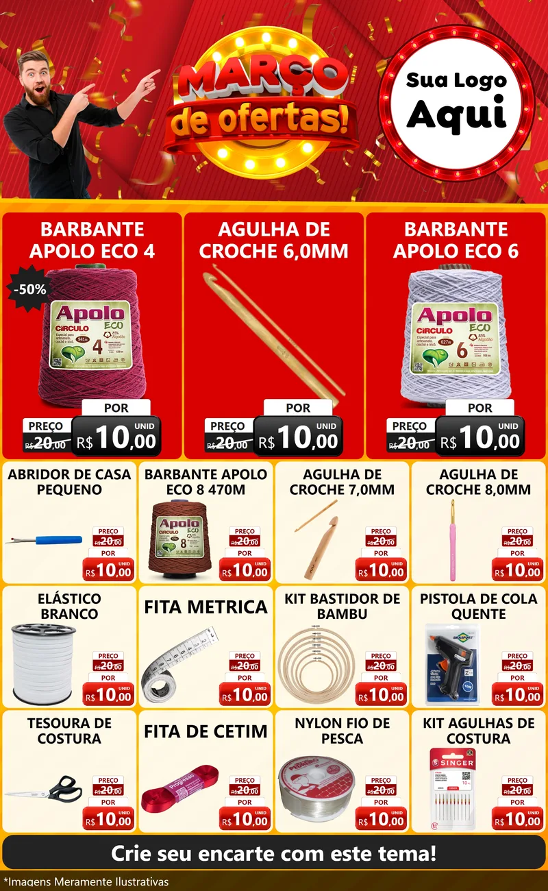 Modelo de Encarte para Encarte Grande com o tema Março de Ofertas! para Armarinho e Aviamentos