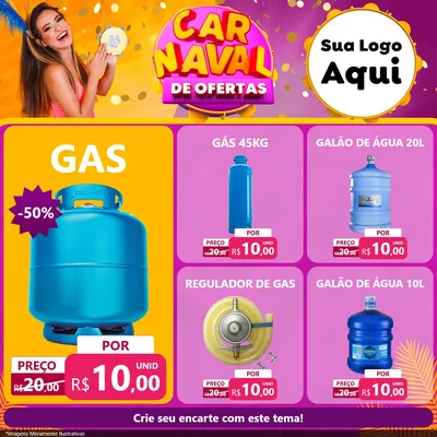 Modelo de Rede Social para Feed Facebook com o tema Carnaval de Ofertas para Água e gás