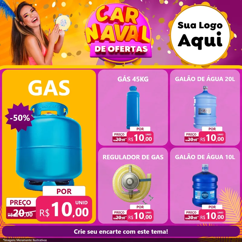 Modelo de Rede Social para Feed Facebook com o tema Carnaval de Ofertas para Água e gás