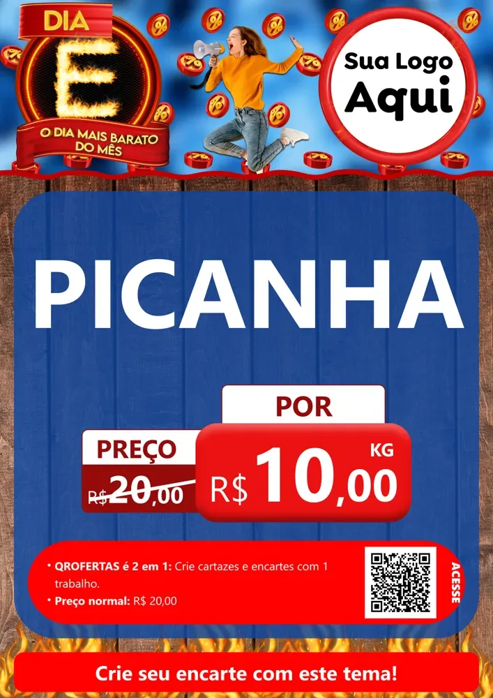 Modelo de Cartaz para Cartaz A4 Vertical com o tema Dia E - O Dia Mais Barato Do Mês para Açougue
