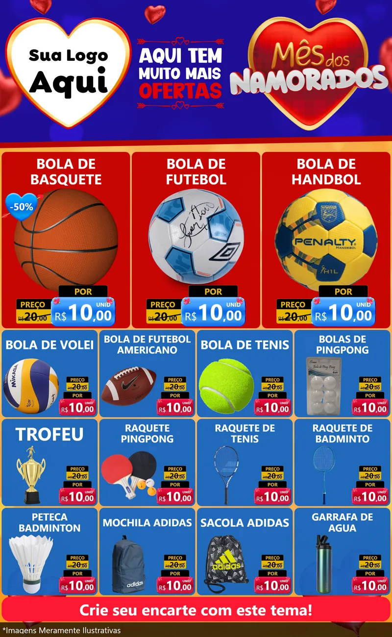 Modelo de Encarte para Encarte Grande com o tema Mês dos Namorados para Artigos Esportivos