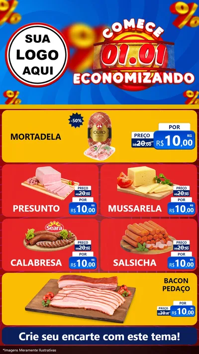 Modelo de TV para TV Vertical com o tema Comece 1º de Janeiro Economizando para Frios e Laticínios