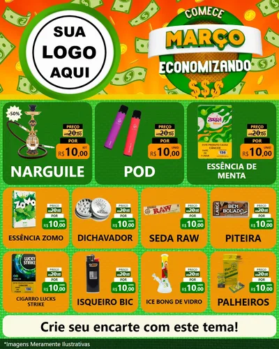 Modelo de Rede Social para Feed Instagram com o tema Comece Março Economizando para Tabacaria