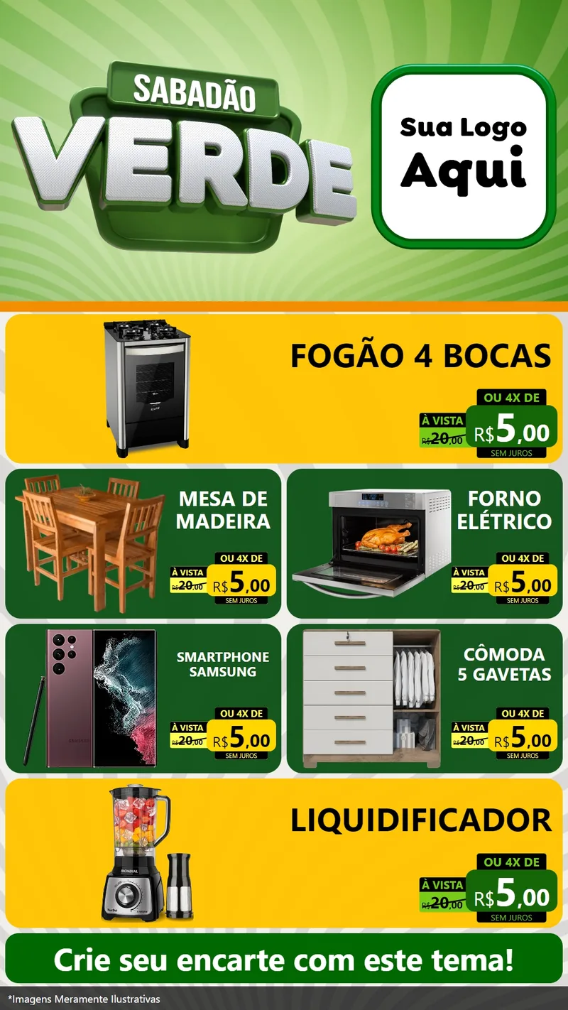 Modelo de TV para TV Vertical com o tema Sabadão Verde para Móveis e Eletro