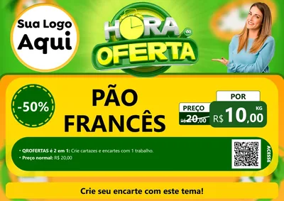 Modelo de Cartaz para Cartaz A4 Horizontal com o tema Hora da Oferta para Padaria
