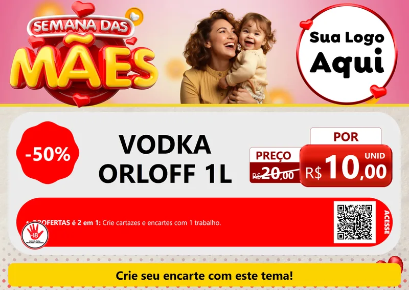 Modelo de Cartaz para Cartaz A4 Horizontal com o tema Semana das Mães para Distribuidora de bebidas