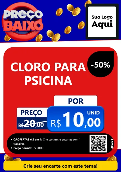 Modelo de Cartaz para Cartaz A4 Vertical com o tema Preço Baixo para Produtos para Piscina