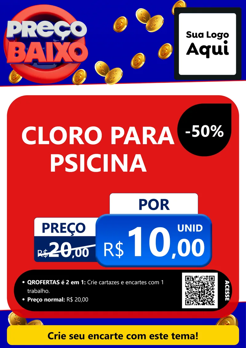 Modelo de Cartaz para Cartaz A4 Vertical com o tema Preço Baixo para Produtos para Piscina