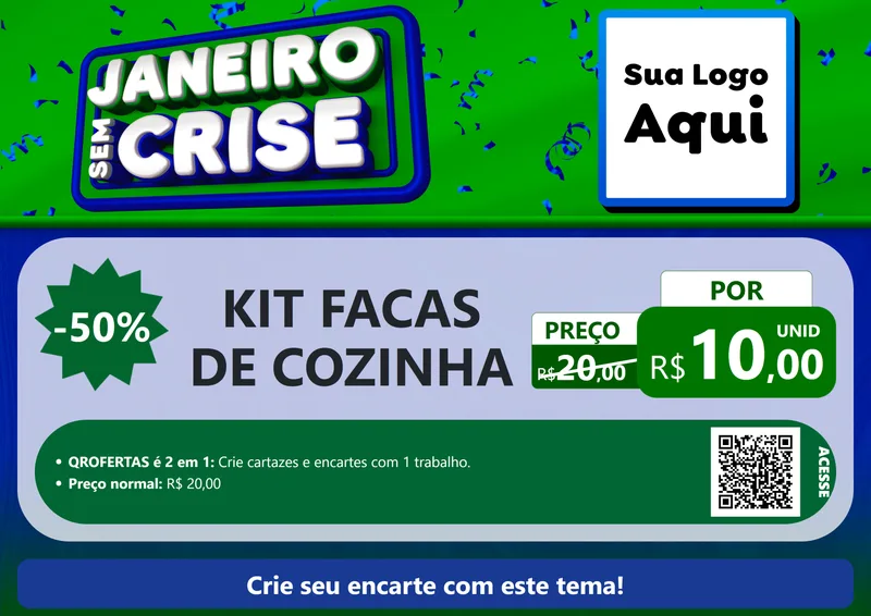 Modelo de Cartaz para Cartaz A4 Horizontal com o tema Janeiro Sem Crise para Utilidades Domésticas