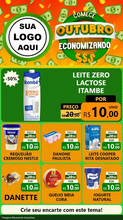 Modelo de Rede Social para Stories com o tema Comece Outubro Economizando para Frios e Laticínios