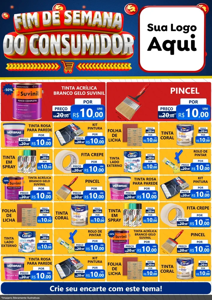 Modelo de Encarte para Encarte A4 Vertical com o tema Fim de Semana do Consumidor para Tintas e Ferramentas
