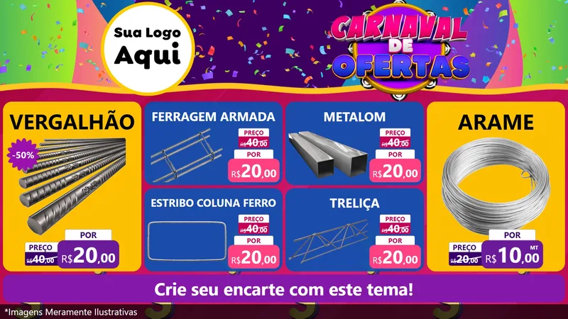 Modelo de TV para TV Horizontal com o tema Carnaval de Ofertas para Ferragens