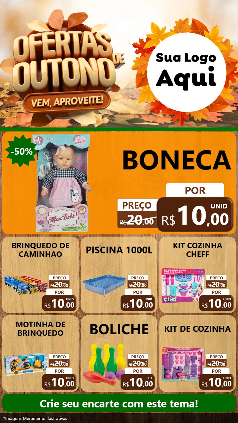 Modelo de Rede Social para Stories com o tema Ofertas de Outono - Vem, Aproveite! para Brinquedos