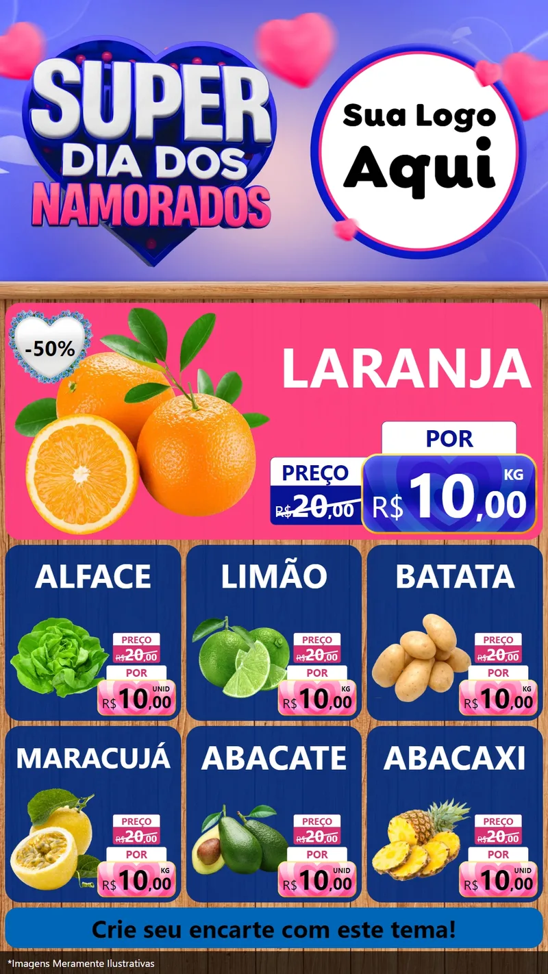 Modelo de Rede Social para Stories com o tema Super Dia dos Namorados para Hortifrúti
