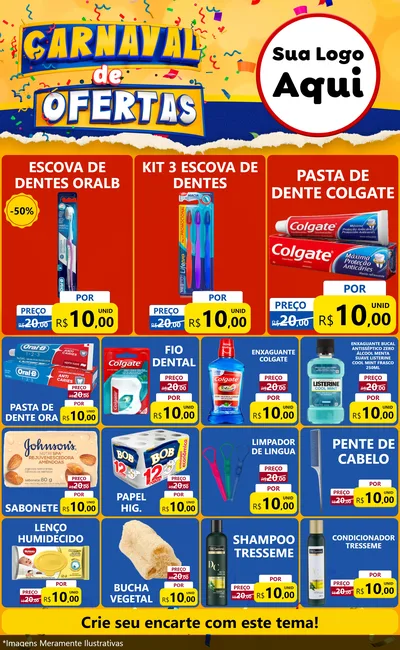 Modelo de Encarte para Encarte Grande com o tema Carnaval de Ofertas para Higiene Pessoal