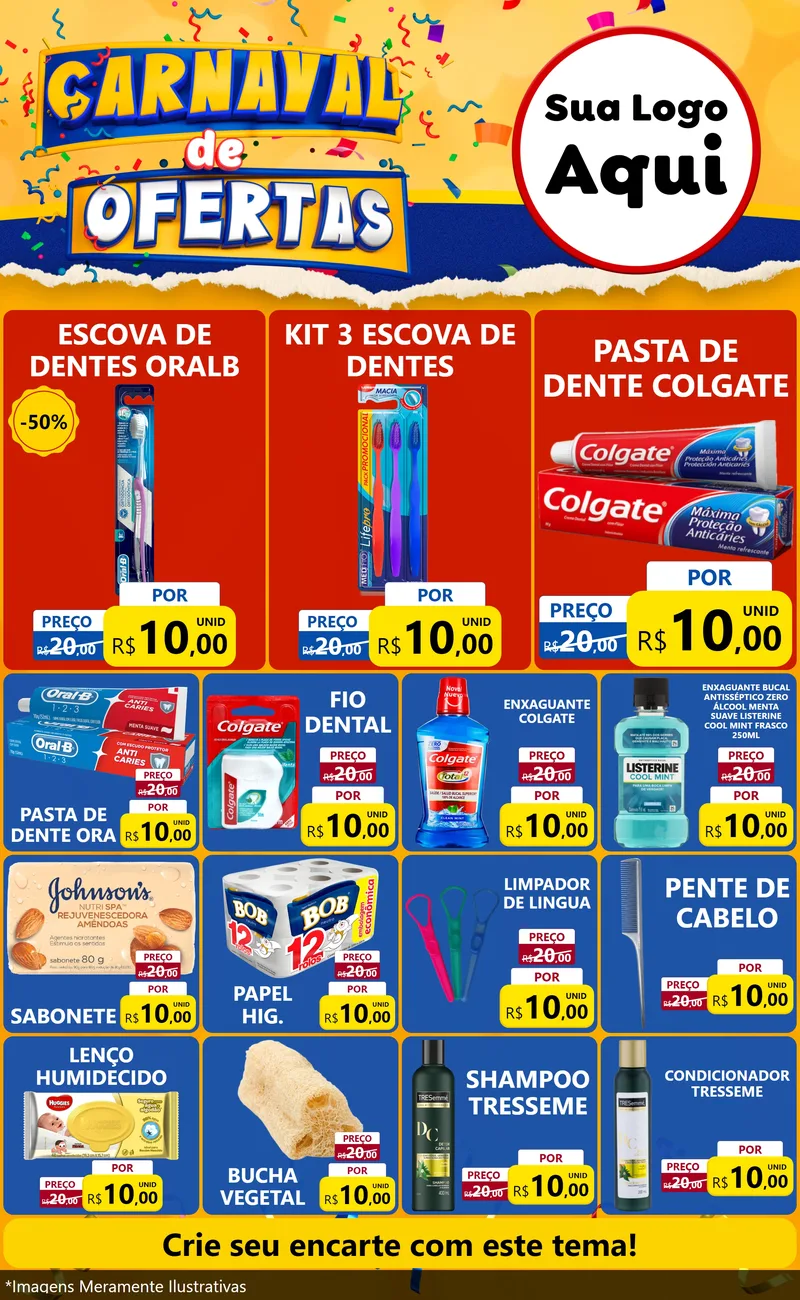 Modelo de Encarte para Encarte Grande com o tema Carnaval de Ofertas para Higiene Pessoal